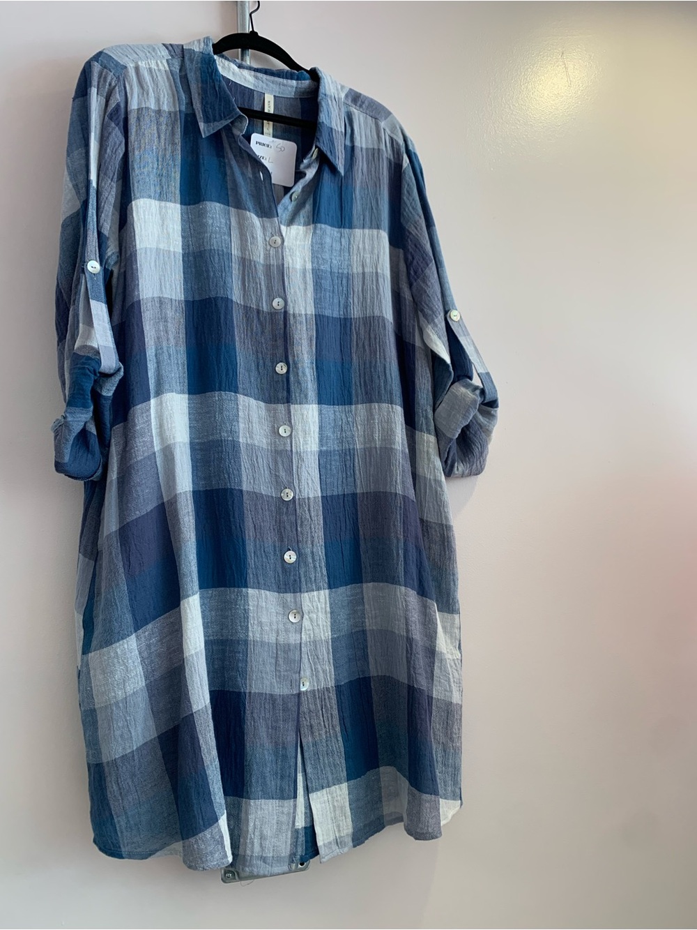 Women’s Blue Plaid Button-Up Dress